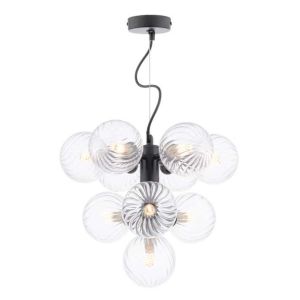 Vine 10 Light G9 Satin Black Adjustable Pendant C/W Clear Twisted Style Closed Glass Shade