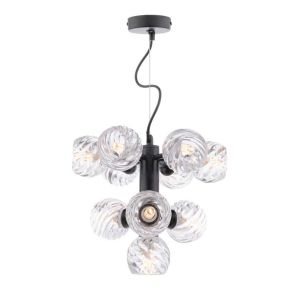 Vine 10 Light G9 Satin Black Adjustable Pendant C/W Clear Twisted Style Open Glass Shade