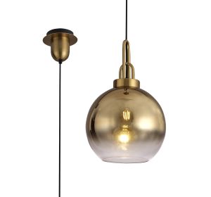 Vista 1 Light Pendant E27 With 30cm Globe Glass, Brass Gold/Matt Black/Clear