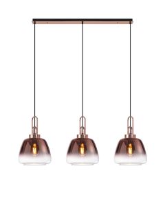 Vista Linear Pendant 3 Light E27 With 28cm Trapezium Glass, Copper / Clear / Matt Black