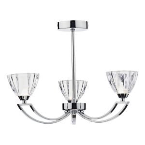 Vito 3 Light G9 Polished Chrome Semi Flush Ceiling Fitting With Beautifully Shaped Clear Crystal Glass Shades