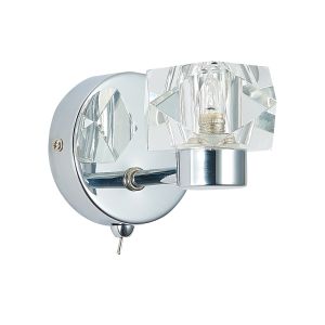 Cassia 1 Light Polished Chrome Switched Wall Light C/W Glass Crystal Shade