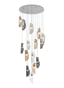 Wardley Pendant 3m, 15 x G9, Polished Chrome / Clear & Amber & Smoked Glass, Item Weight: 17.5kg