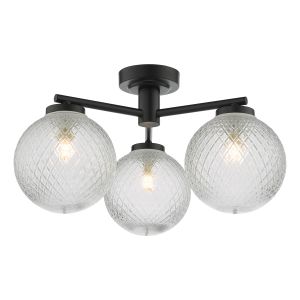 Wayne 3 Light G9 Matt Black IP44 Surface Mounted Ceiling Light With Textured Glass Shade