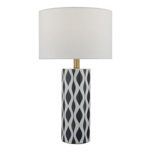 Weylin 1 Light E27 Blue And White Ceramic Table Lamp With Inline Switch C/W White Faux Silk Shade