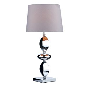 Wickford 1 Light E14 Polished Chrome Table Lamp With Inline Switch C/W Grey Tapered Shade