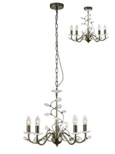 Willow Pendant WITHOUT SHADE 5 Light E14 Antique Brass/Crystal