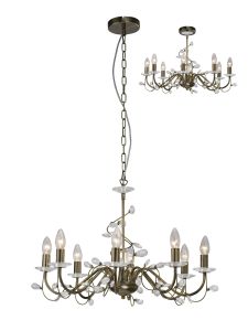 Willow Pendant WITHOUT SHADE 8 Light E14 Antique Brass/Crystal