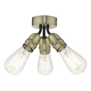 Yao 3 Light E27 Antique Brass Flush Ceiling Fitting