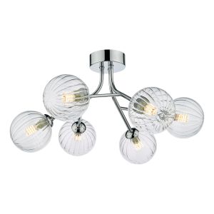 Yiska 6 Light G9 Polished Chrome Semi Flush Ceiling Light With Ribbed Glass Shades