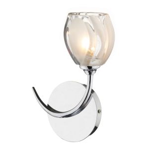 Zagreb 1 Light G9 Polished Chrome Wall Light With Rocker Switch C/W Clear Sculptured Glass Shade With Frosted Inner Detail