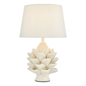Zala 1 Light E27 White Ceramic Table Lamp With Inline Switch C/W White Linen Tapered 20cm Drum Shade