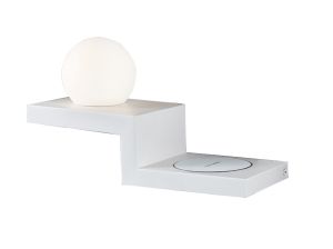Zanzibar Wall Lamp Switched Globe With Mobile Phone Induction Charger, 6W LED, 3000K, 470lm, Sand White, 3yrs Warranty