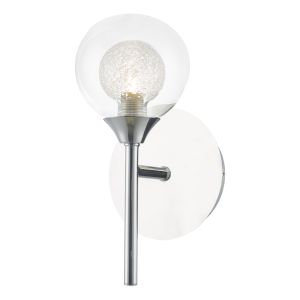 Zeke 1 Light G9 Polished Chrome Wall Light With A Pull Switch C/W A Clear Outer Glass Shade And A Spun Glass Inner Layer Which Really Sparkles