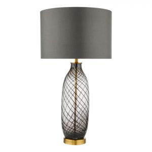 Zeya 1 Light E27 Table Lamp Smoked with Clear Glass and Aged Brass comes with Shade
