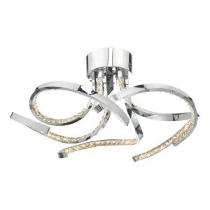 Zya 5 Light 30W Integrated LED Polished Chrome Curled Flush Fitting With Crystal Detail