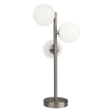Trio 3 Light Table Lamp With Opal Ball, Satin Silver