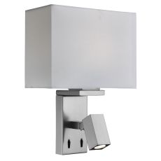 Wall Adjustable 2 Light Wall Bracket, Satin Silver, Fabric White Shade