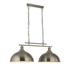 Fusion 2 Light E27 Bar Adjustable Pendant Satin Silver With Metal Shades