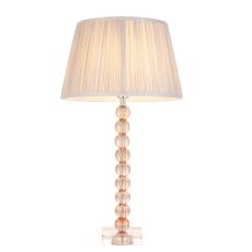 Adelie 1 Light E14 Table Lamp Nickel With Blush Tinted Crystal Glass With Inline Switch C/W Freya 12" Dusky Pink Gathered Silk Fabric Shade