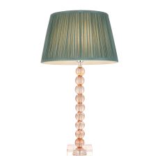 Adelie 1 Light E14 Table Lamp Nickel With Blush Tinted Crystal Glass With Inline Switch C/W Freya 12" Fir Gathered Silk Fabric Shade