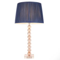 Adelie 1 Light E14 Table Lamp Nickel With Blush Tinted Crystal Glass With Inline Switch C/W Wentworth 12" Tapered Midnight Blue Silk Shade