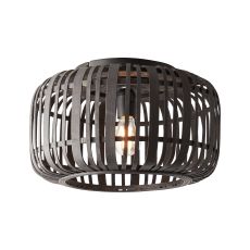 Mathias 1 Light E27 Matt Black Semi-Flush Ceiling Light With Dark Stained Open Framework Shade