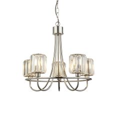 Berenice 5 Light E14 Polished Nickel Adjustable Pendant Light With Decorative Clear Cut Faceted Glass Shades