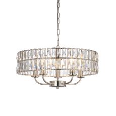 Clifton 5 Light E14 Polished Nickel Adjustable Pendant With Decorative Clear Cut Faceted Glass
