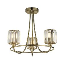 Berenice 3 Light E14 Antique Brass Semi Flush Ceiling Light With Decorative Clear Cut Faceted Glass Shades