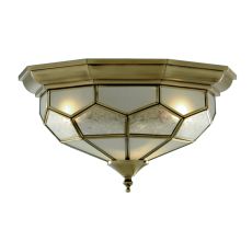 Flush Antique Brass Leaded Ceiling Fitting 29cm