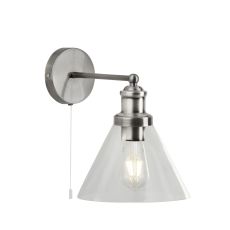 Pyramid Wall Light - Satin Silver, Clear Glass Shade