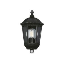 Zagreb Half Wall Lamp with PIR 1 Light E27 IP44 Exterior Black & Silver Aluminium/Glass