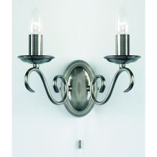 Bernice 2 Light E14 Antique Silver Wall Light With Pull Cord Switch