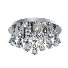 Bathroom IP44 - 4 Light Crystal Ceiling Flush, Clear Pyramid Crystal Drops, Chrome