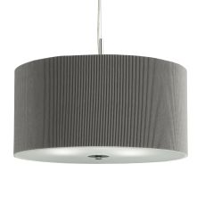 Drum Pleat Pendant - 3 Light Pleated Shade Pendant, Silver With Frosted Glass Diffuser Diameter 60cm