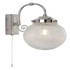 Belvue 1 Light Bathroom IP44 Wall Light, Clear Globe Shade, Chrome