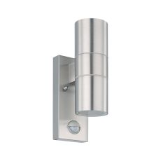 Riga 5, 2 Light Integral LED PIR Sensor Outdoor IP44 Wall Light Stainless Steel With Clear Glass