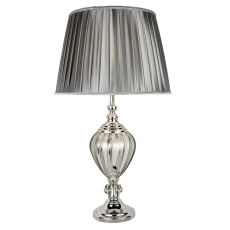 Greyson Table Lamp - Clear Glass Urn Base, Pewter Pleated Tapered Shade