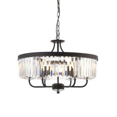 Ovel 6 Light E14 Matt Black Adjustable Chandelier With Decorative Clear Cut Faceted Glass