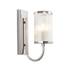 Riko 1 Light E14 Bright Nickel Wall Light With Clear Ribbed Bubble Glass Shade
