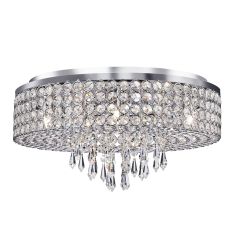 Orion - 9 Light Ceiling Flush, Chrome With Clear Crystal Glass Button Inserts & Drops