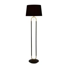 Jazz 1 Light E27 Floor Lamp Satin Brass With Black And Black Velvet Shade