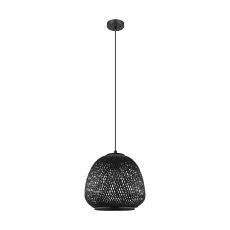 Dembleby 1 Light E27 Black Adjustable Pendant With Wood Effect Shade