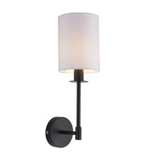 Chao 1 Light E14 Matt Black Wall Light With Vintage White Fabric Shade