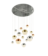 Searchlight 4514-14 Planets 14 Light Pendant Polished Chrome Finish With Copper/Polished Chrome/Satin Brass Caps And Crystal Sand Finish