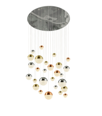Searchlight 4527-27 Planets 27 Light Pendant Polished Chrome Finish With Copper/Polished Chrome/Satin Brass Caps And Crystal Sand Finish
