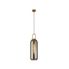 Pipette 1 Light E27 Adjustable Pendant Brass With Smoked Glass