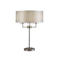 Searchlight 4787SS Knights Bridge 3 Light Table Lamp Satin Silver With Silver Faux Silk Shade Finish