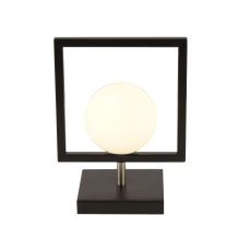 Rosewell 1 Light Matt Black Sq Frame Table Lamp - White Glass Globe